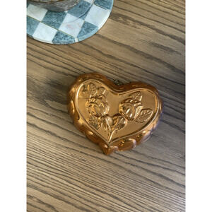 Vintage Copper Mold Heart Roses Floral Cottagecore Farmhouse Copper Wall Hanging